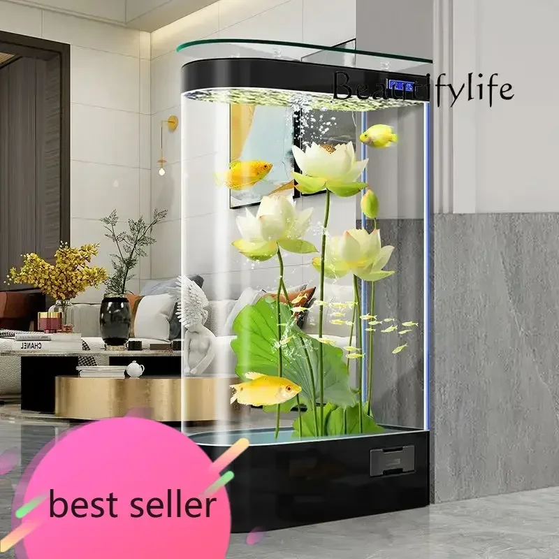 qw NEW N Nordic integrated glass fish tank living room household small vertical wall goldfish tankqw
