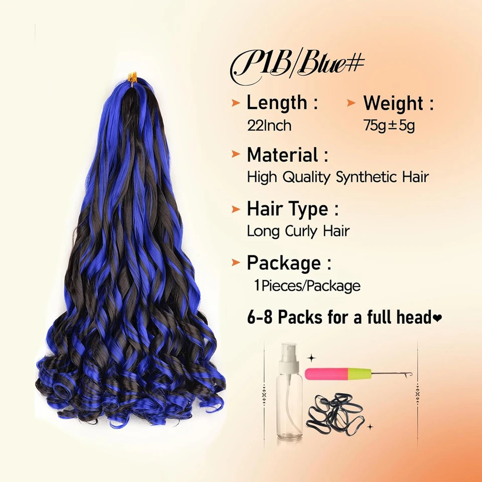 Cabello para trenzas rizado francés, 22 pulgadas, preestirado, onda suelta, para trenzas de caja, extensión sintética para mujer 3