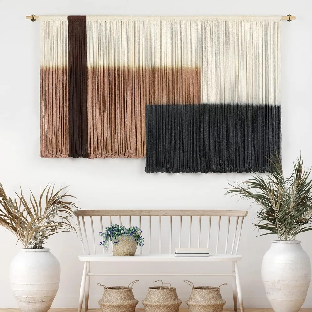 

Macrame Wall Hanging Large Hand Woven dyed Macrame Tapestry -boho Wall Decor for bedroom,living room 59" Lx 35" H(Brown + Black)