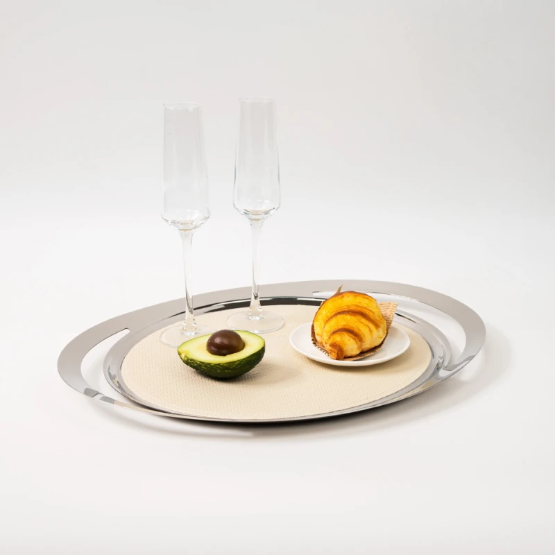 Stainless Steel, Leather, Mirror-polished High-end Fruit Platter, Champagne Storage Platter, Desktop Decorative Pastry Platter