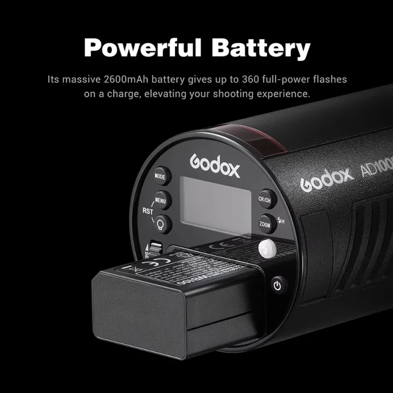 แฟลช AD100Pro 100Ws TTL 2.4G HSS 1/8000s แบบพกพา พร้อมแบตเตอรี่ลิเธียม 7.2V/2600mAh ให้พลังงานเต็ม 360 องศา