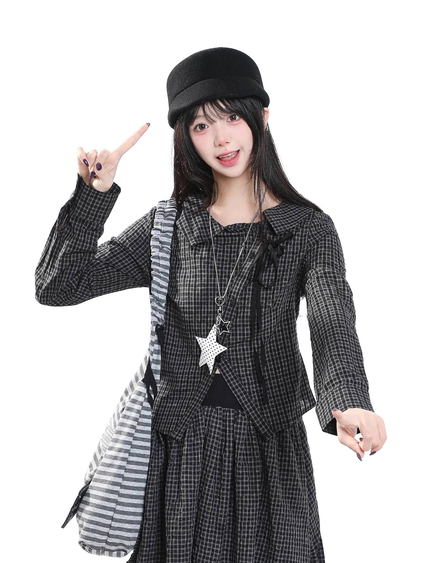Casual Style Long Sleeve Shirt Women's Autumn New Girl Design Color Block Loose Fit Slimming Top College Style Patterned Belt