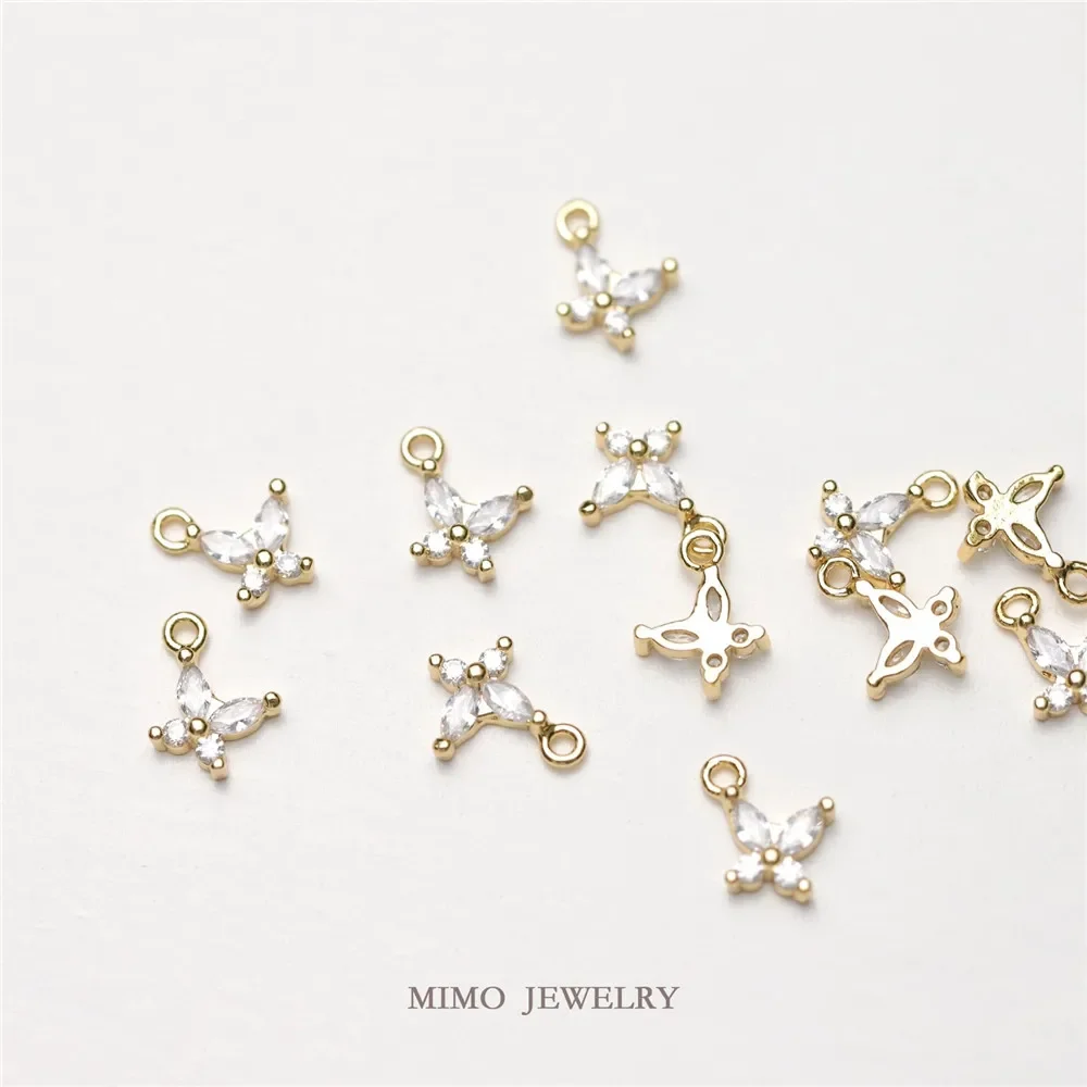 الحفاظ على اللون مطلية بالذهب الضوء البرسيم الذهب لاكي جراس الزركون مجموعة صغيرة قلادة مزدوجة قلادة DIY #5