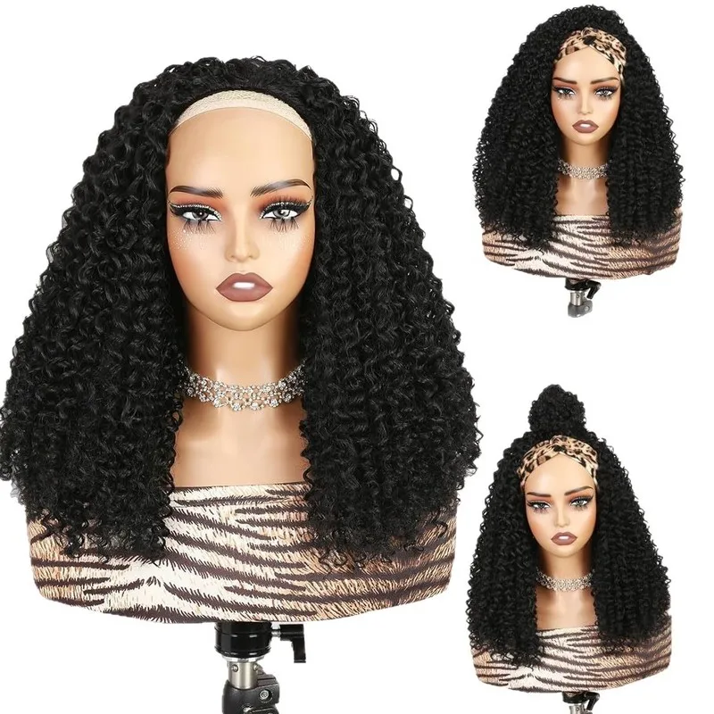 Cross-border fashion African drawstring for women, long curly, voluminous, braided wig, synthetic fiber, full headpiece, rea