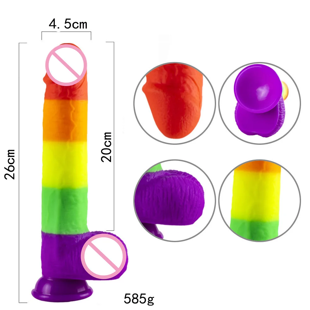 Simulation Dildo Rainbow Color Oversized Female Masturbator Vibrator Wearable Gun Machine Silicone Big Cock Adult Toys