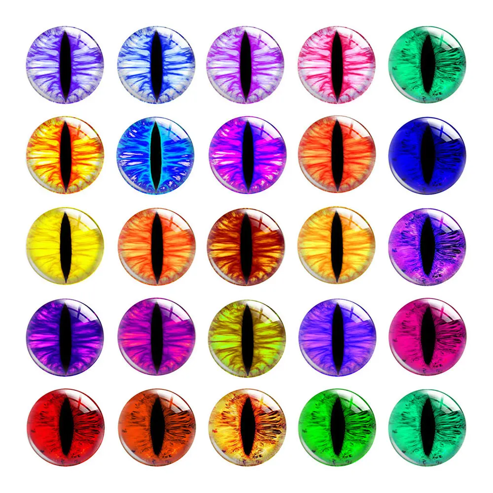 Random Mixed Round Vertical Pupils Iris Beast Eyeball Eyes Photo Glass Cabochon Flatback Demo Cameo For Diy Jewelry Making