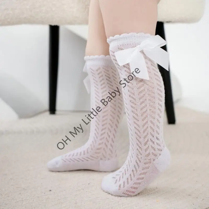 

M76C Breathable Knee High Socks with Bowknot Accent Infant Shower Gift for Toddlers