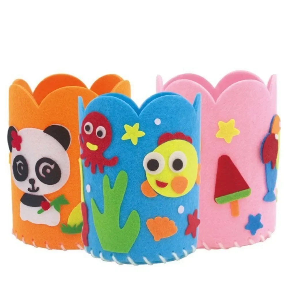 Kids DIY Non-woven Pencil Holder Cute Creative Handmade Educational Craft Block Pen Handwork Container Children Craft Toys Kits