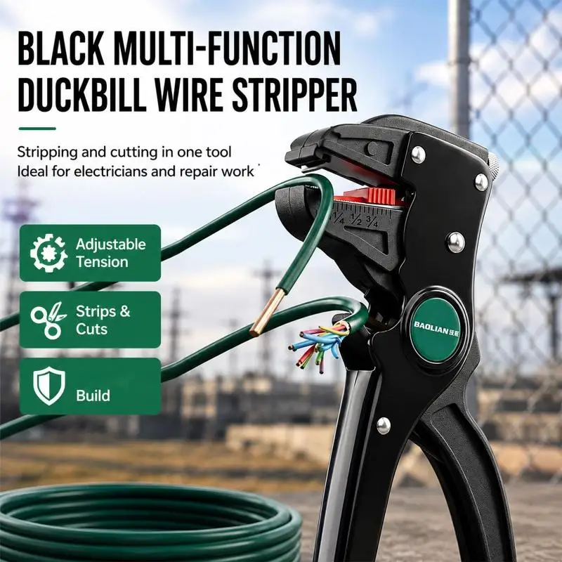 Manual Wire Stripping Tool with Separate Length and Tension Controls, Central Joint, Insulation Jaw, and Steel Cutter Blade M4YD