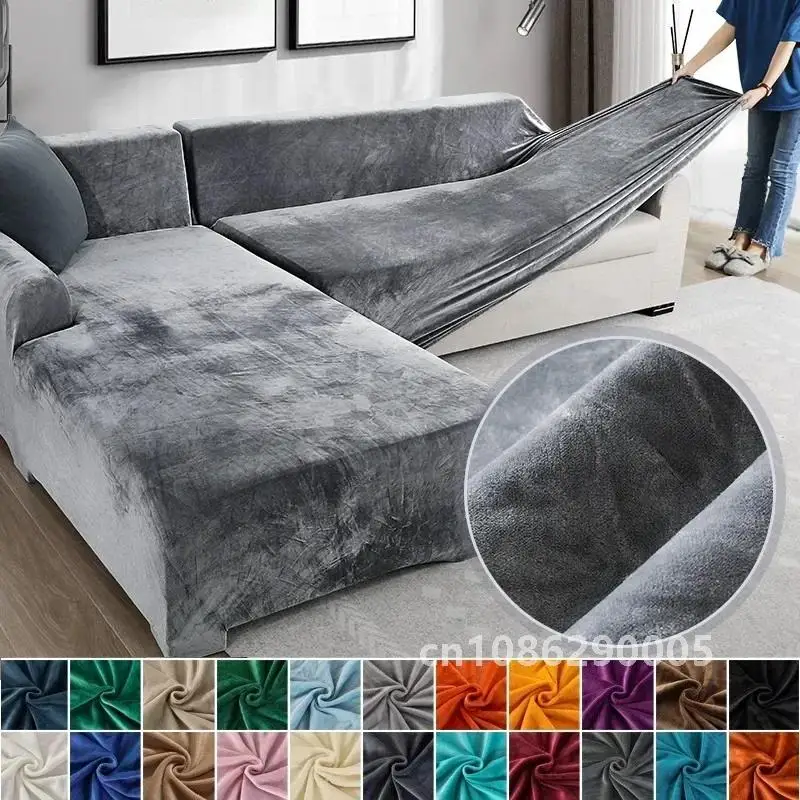 Velvet Sofa Cover Thick Elastic 1/2/3/4 Seater Sofa Cover for Living Room Velvet Plush L Shaped Corner Sofa Couch Cover