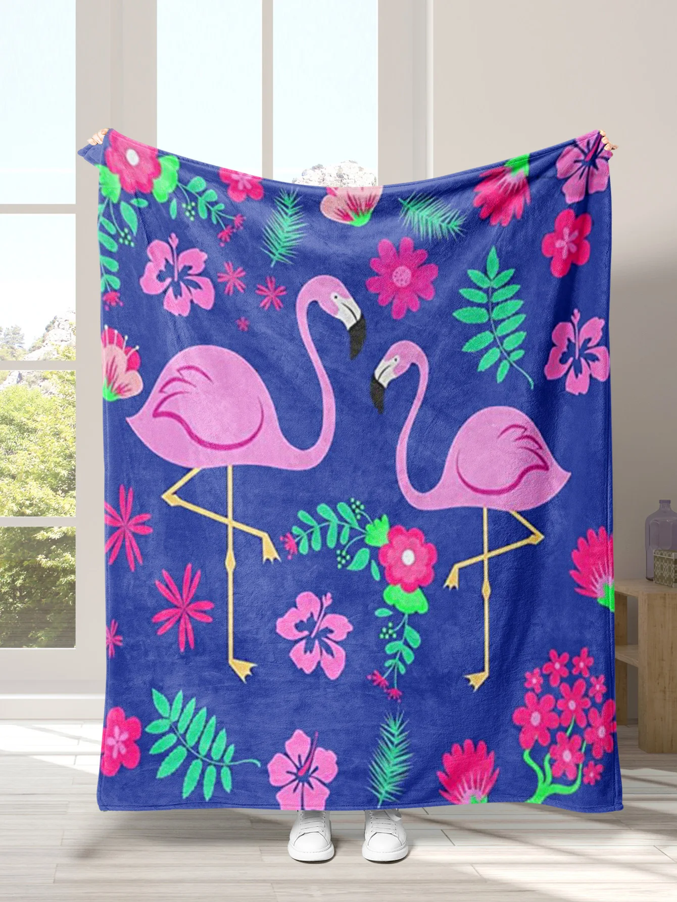 Pink Flamingo for Woman Tropical Throw Blanket Winter Blanket Soft Cozy Warm For Bed Sofa Blanket Lovebird Decor Bedding