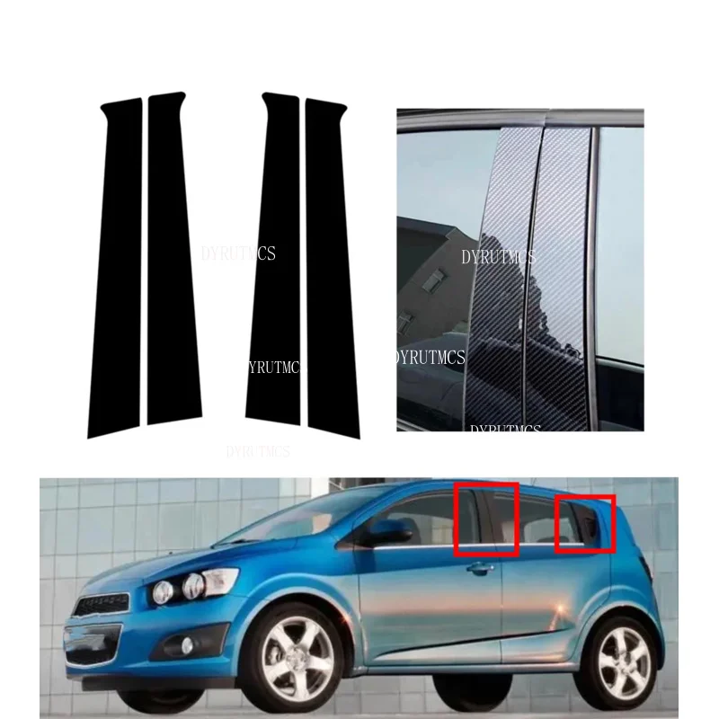 4Pcs Gloss Black Pillar Posts  Window Sticker Trim Cover Silver Fit For Chevrolet Aveo Hatchback 2011 2012 2013 2014 2015