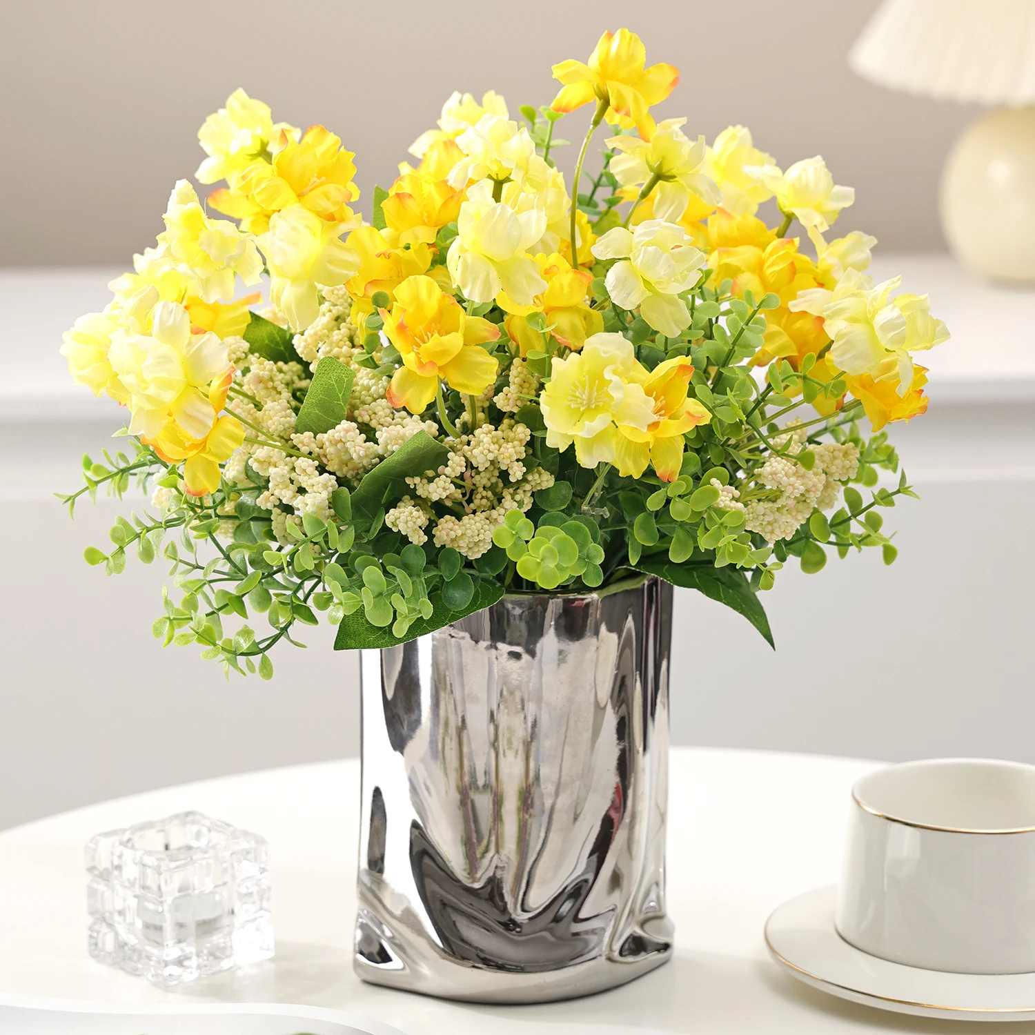 Künstliche Blumen, Teeknospen, Hochzeit, Heimdekoration, Brautstrauß, Garten, Kunstseidenhortensien, Vasen, Brett, Außenbereich, Hof, DIY-Geschenk – Detail 5