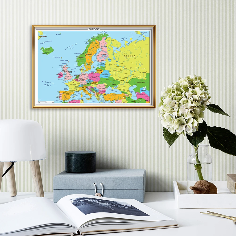 59*42 cm De Europa Kaart met Details Muur Poster Decoratieve Canvas Schilderij Reizen Schoolbenodigdheden Klaslokaal Woondecoratie