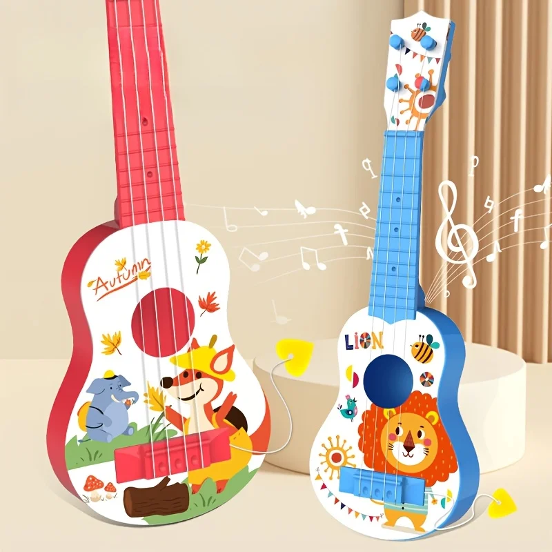 Portátil mini animal dos desenhos animados crianças ukulele brinquedo guitarra instrumento educativo para meninos e meninas diversão festa presente de aniversário