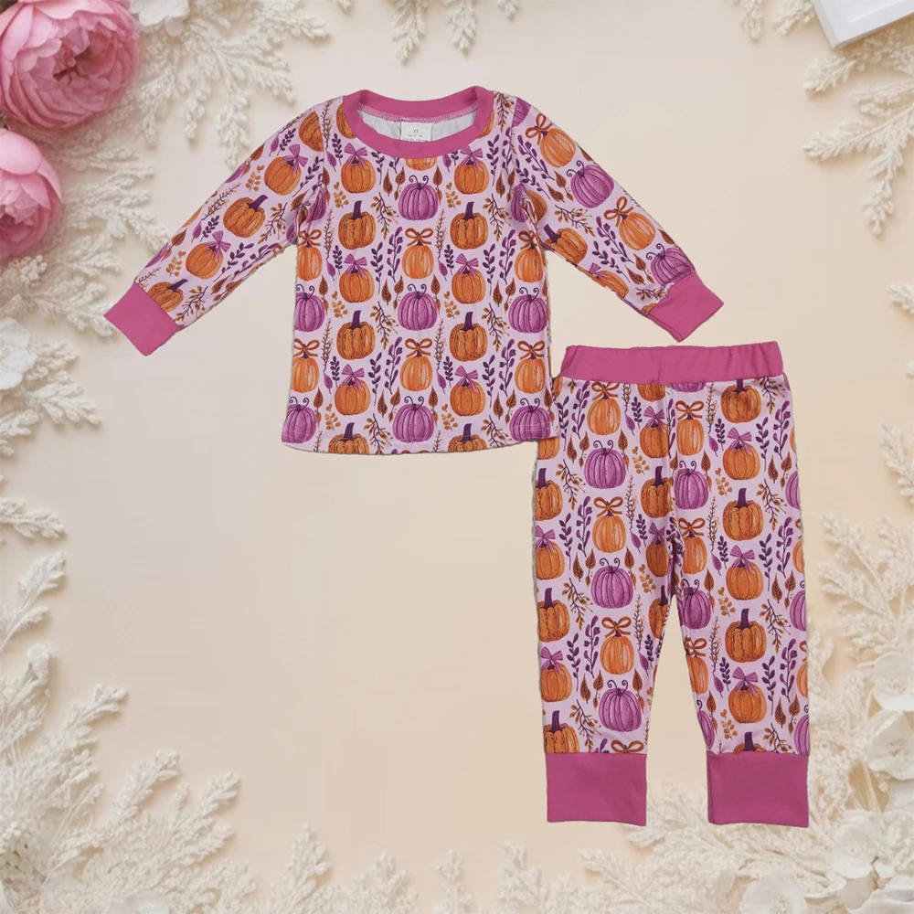 

Wholesale Baby Girl Thanksgiving Pajamas Outfit Kids Toddler Sleepwear Long Sleeves Tops Pants Clothes Children Bow Pumpkin Sets