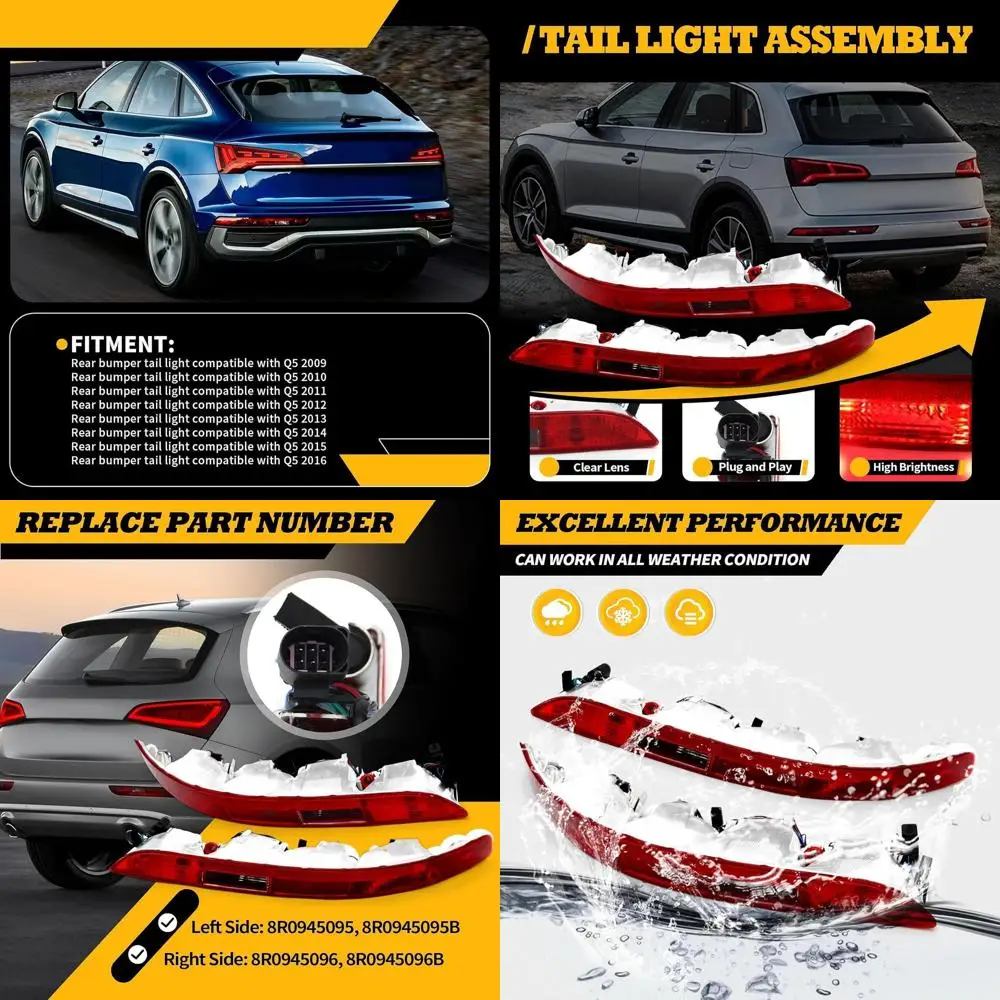 

2009-2016 Audi Q5 Rear Bumper Lights - Left & Right Side Tail Lights, Compatible with 8R09450958 & 8R0945096