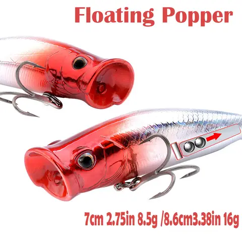 4Pcs 3D Eyes Fishing Lures 7/8.6CM 8.5/16g Popper Bait Artificial Hard Bait Crankbait Jigbait Wobblers Pike Perch Fishing Tackle