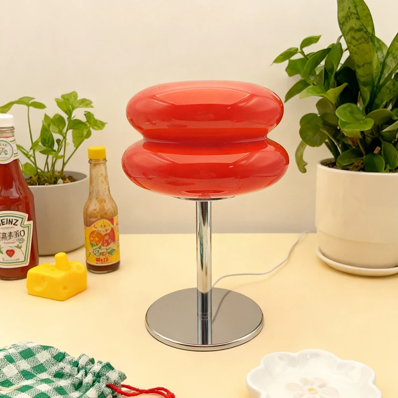 Lampe de table annulaire Bauhaus, lampe d'art antique vintage pour chevet, lumière ambiante de style ins avec base en métal et décoration en verre