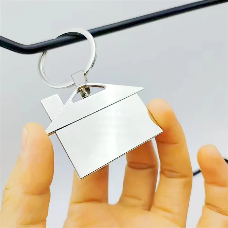 50 pcs wholesale  Chrome Metal House Shape Keyring Shiny Key Ring Chain Lover Wedding Gift