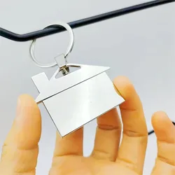 1pc Chrome Metal House Shape Keyring Shiny Key Ring Chain Lover Wedding Gift