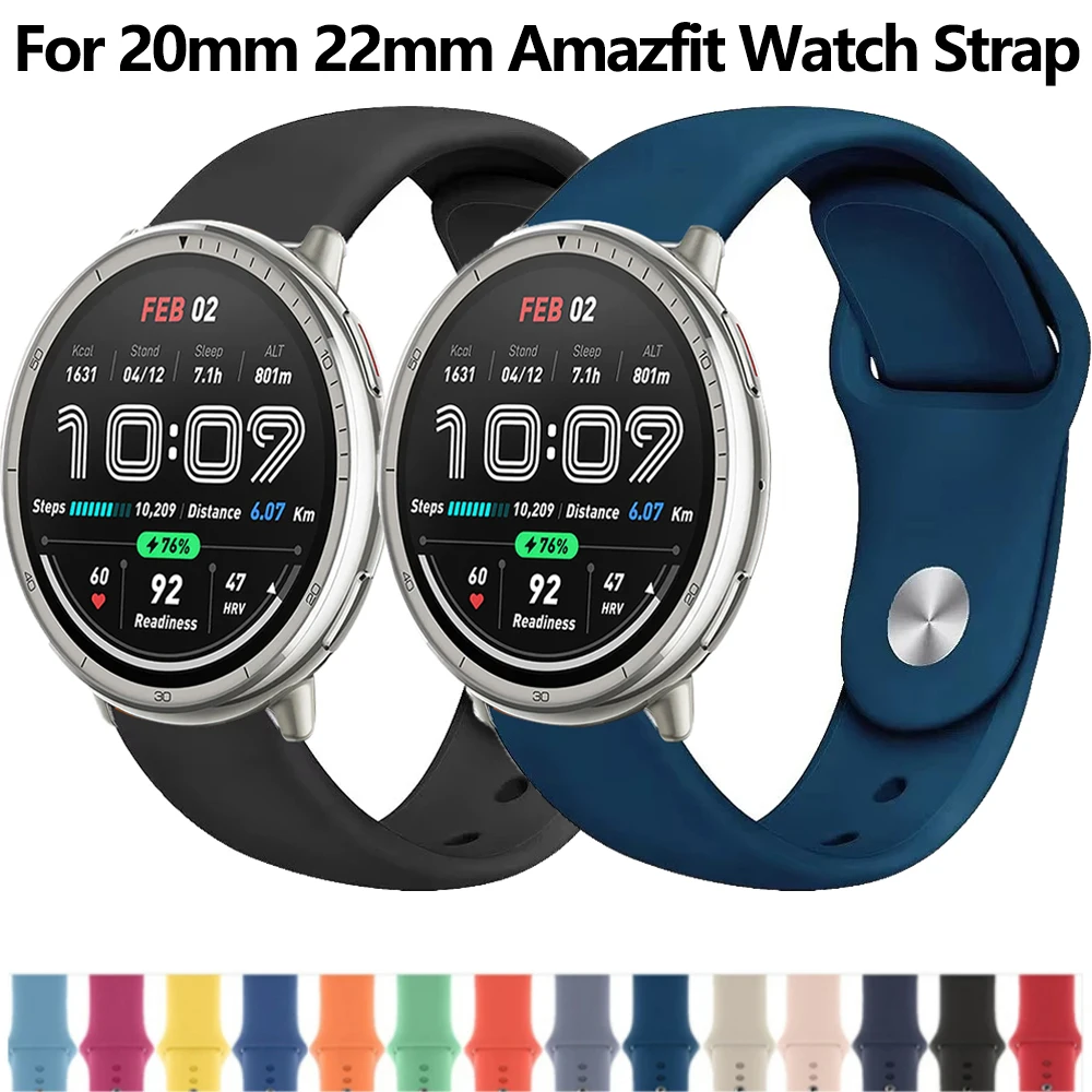 

20mm 22mm Silicone Band for Amazfit Active 2 Strap Smart Watch Bracelet for Amazfit GTS 4 mini 3 2e/GTR 4 3 Pro/Bip 3 5 6 Strap