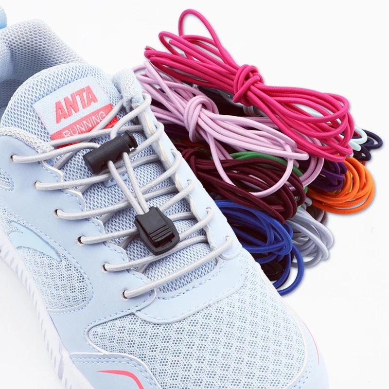 Elastic Laces Sneakers Tennis Lock Shoelaces Without ties Adult Kids unisex Round Shoelace Rubber Bands Shoe Accesories 1Pair