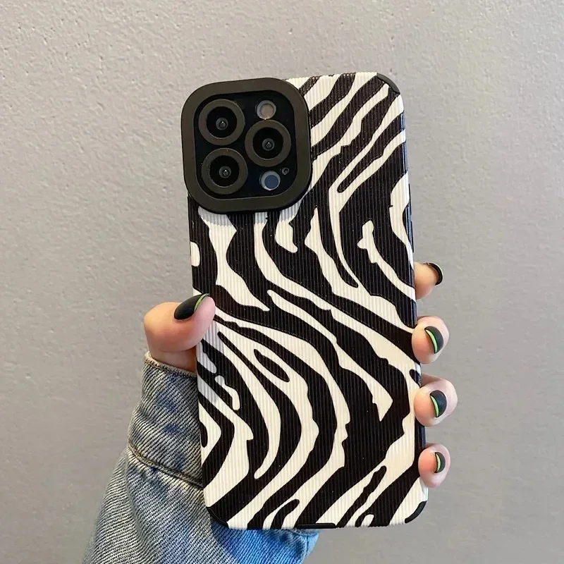 

Fashion Zebra Stripes Silicone Case For iPhone 15 12 13 14 Plus 11 16 Pro Max Mini X XS XR SE Soft Leather Shockproof Cover