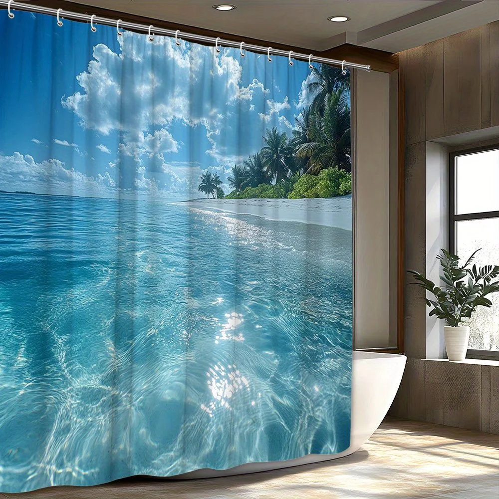 Tropical Beach Ocean Waves Shower Curtain Waterproof Bathroom Shower Liner Paradise Scene Decor for Home Bathroom