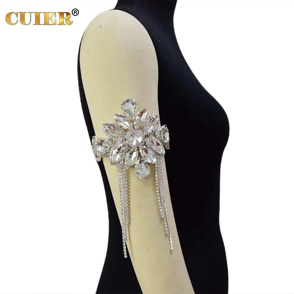 CuiEr Luxury Glass strass Coiled Spiral Upper stretch Women Arm Cuff Armlet Armband Bangle Bracelet Drag queen Jewelry