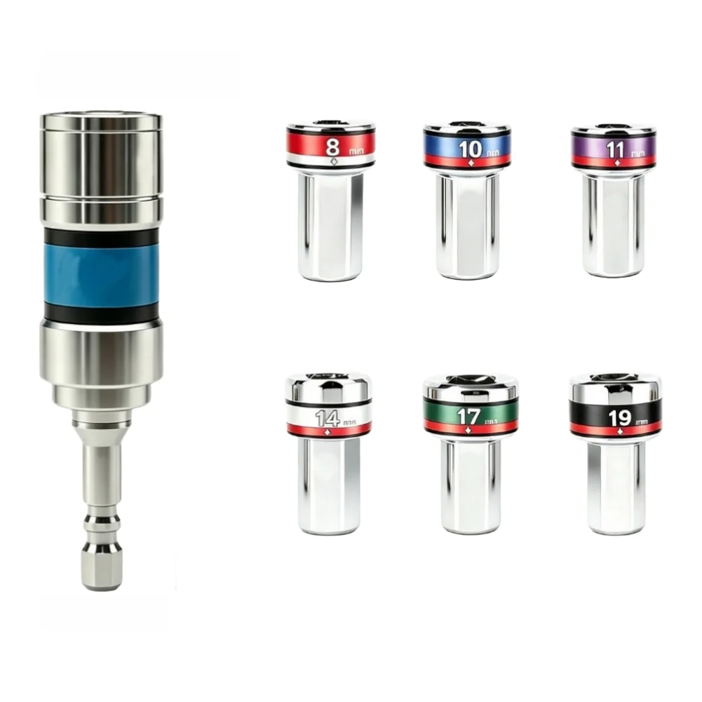 Professional 15° Offset Socket Adapter Set 7-Piece 1/4in Hex Shank With 8-19mm Sockets Car Engine Maintenance Tool