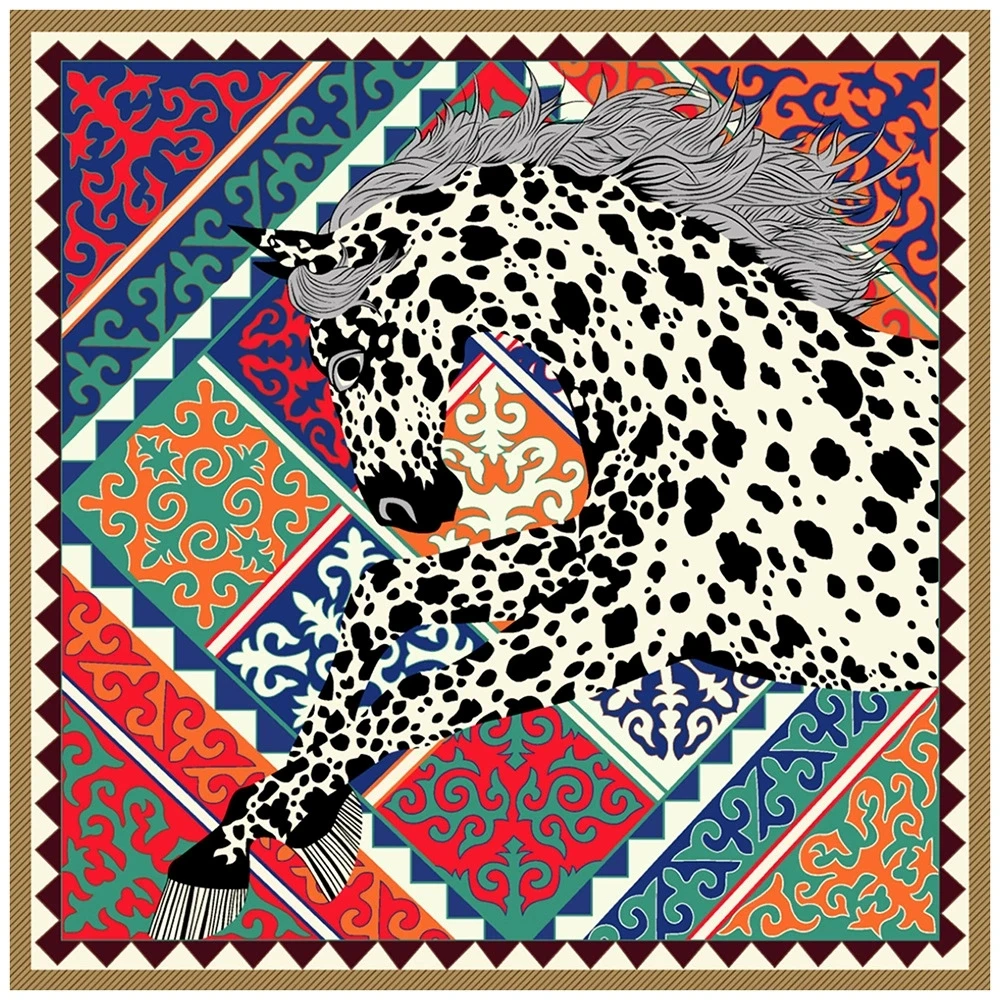 

130cm European Fashion Horse Printing Square Scarf Women Multi-Purpose Shawl Sun Protection Four Season Travel Scarf