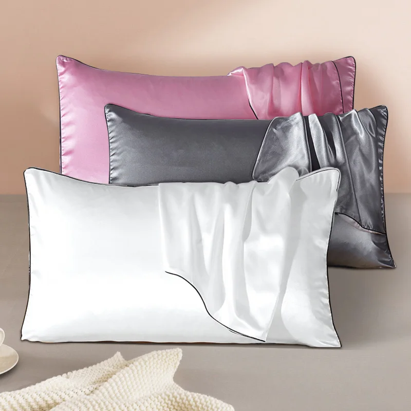 Ice Silk Satin Glossy Pillow Case Solid Color Washable Polyester Pillowcase Soft Hidden Zipper Bedding Pillow Cushion Cover