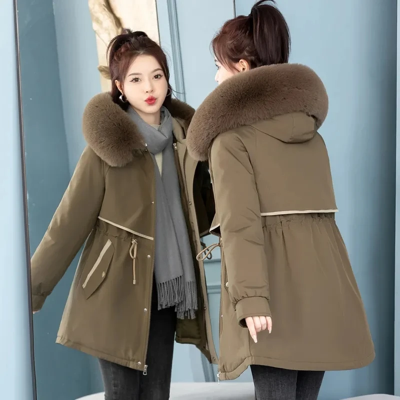 Women Parka Fashion Long Coat Wool Liner Hooded Parkas 2024 New Winter Jacket Slim with Fur Collar Warm Snow Wear Padded Clothes