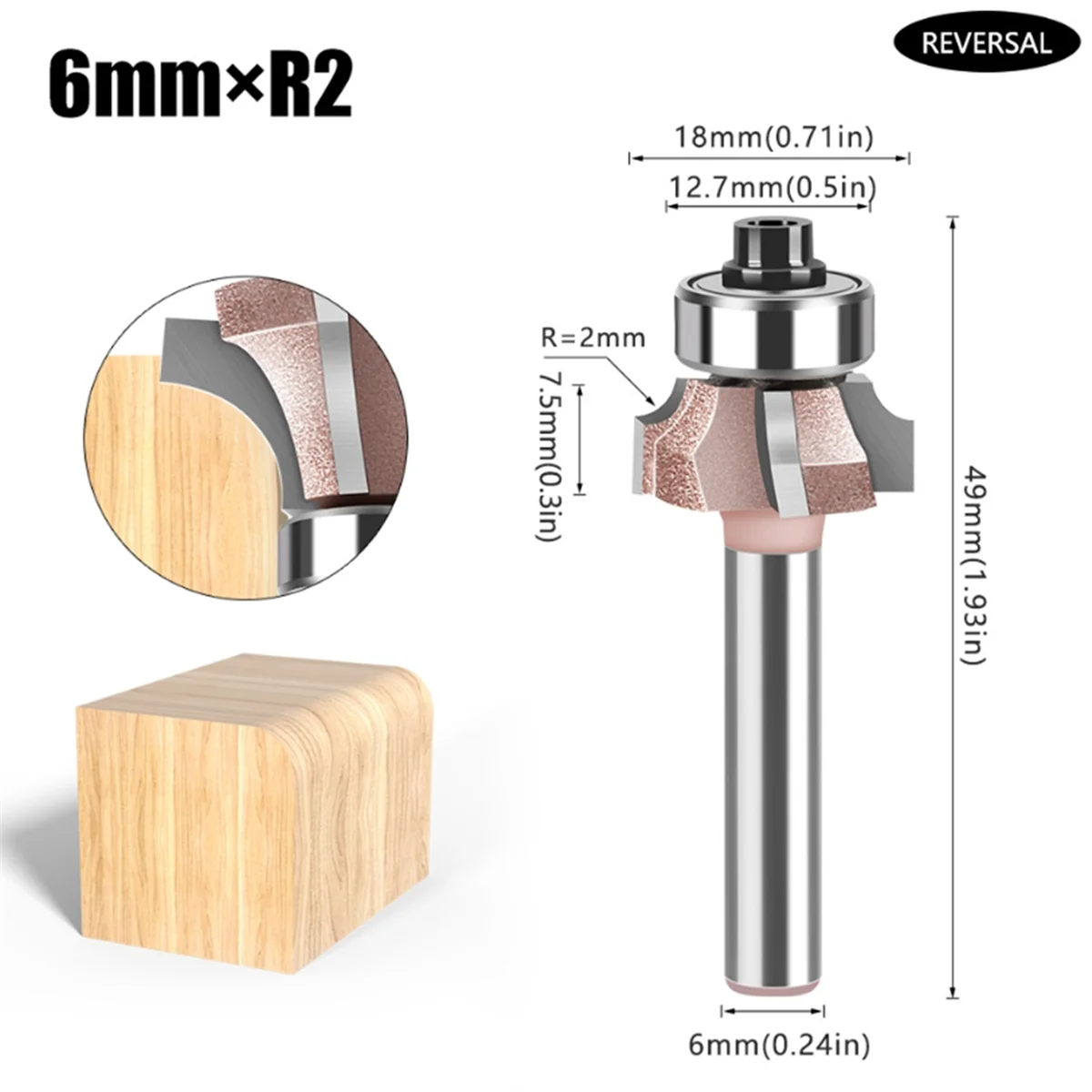 

ABNJ 6mm Shank High Quality 4 Slot Router Set Forward and Reverse Woodworking Router R2 Trimming Tool 2 Piece Set