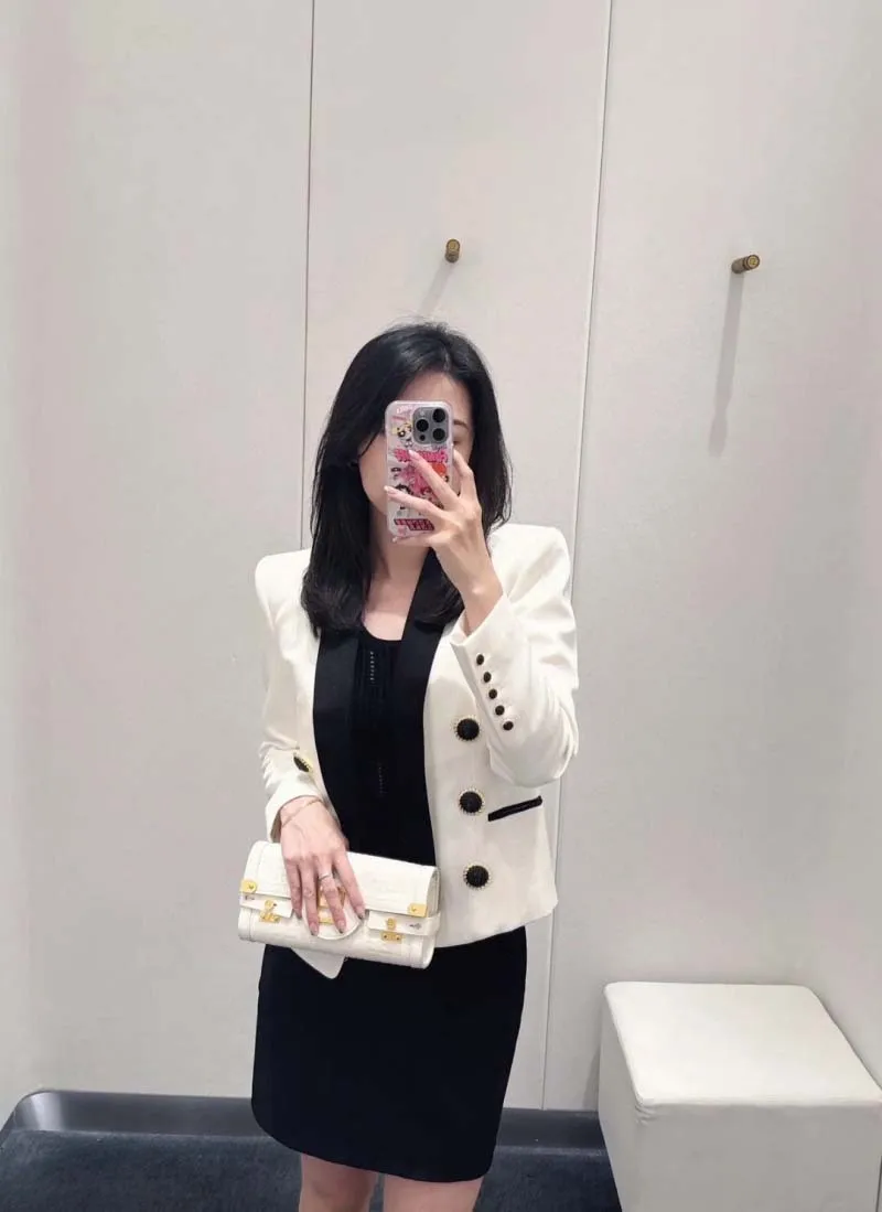 Korean style women's suit, fashionable and stylish British style, handsome and versatile, color blocking lapel suit