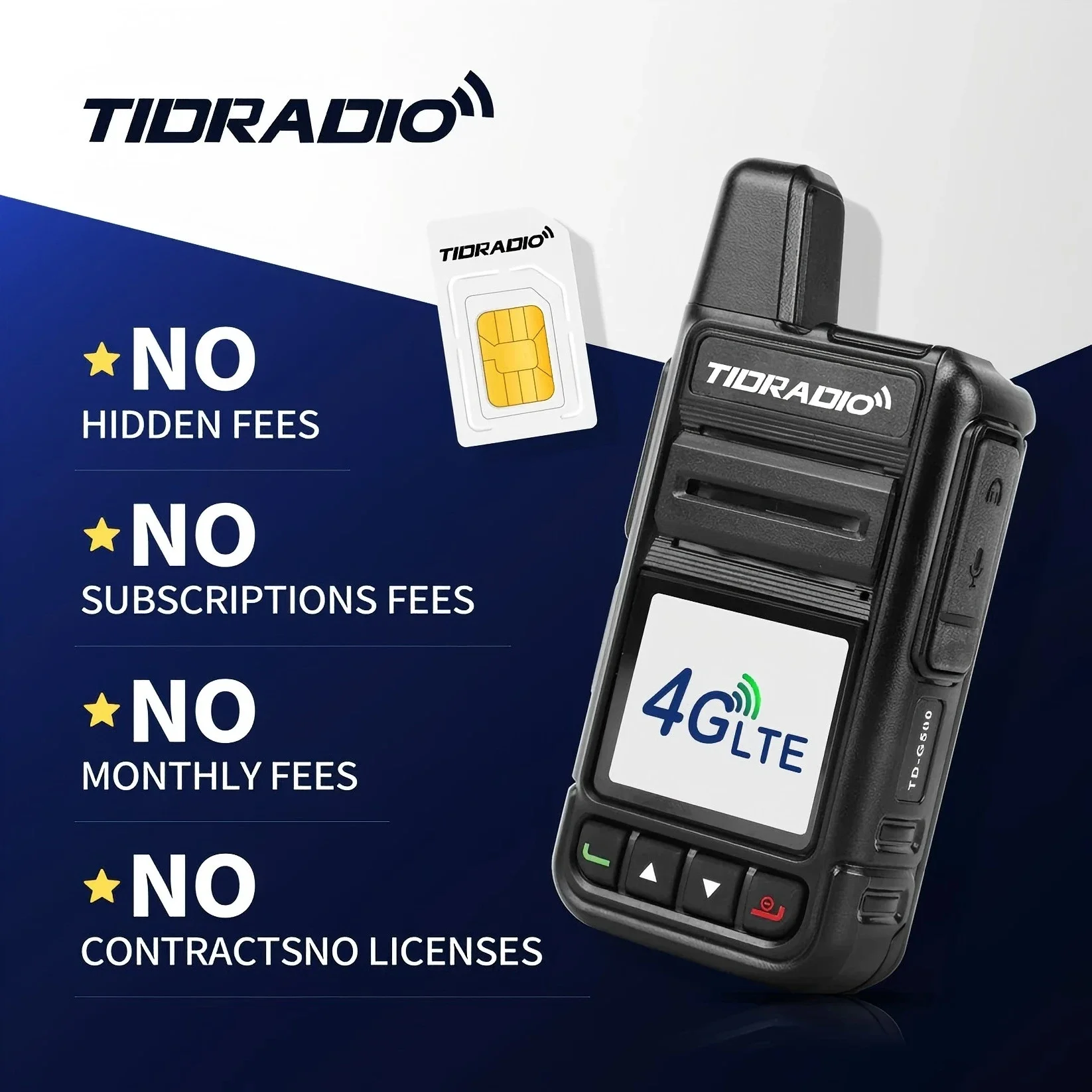 راديو TIDRADIO Global Walkie Talkie طويل المدى 4G 5000KM POC مع بطاقة Sim لمدة عام واحد للمشي والتخييم