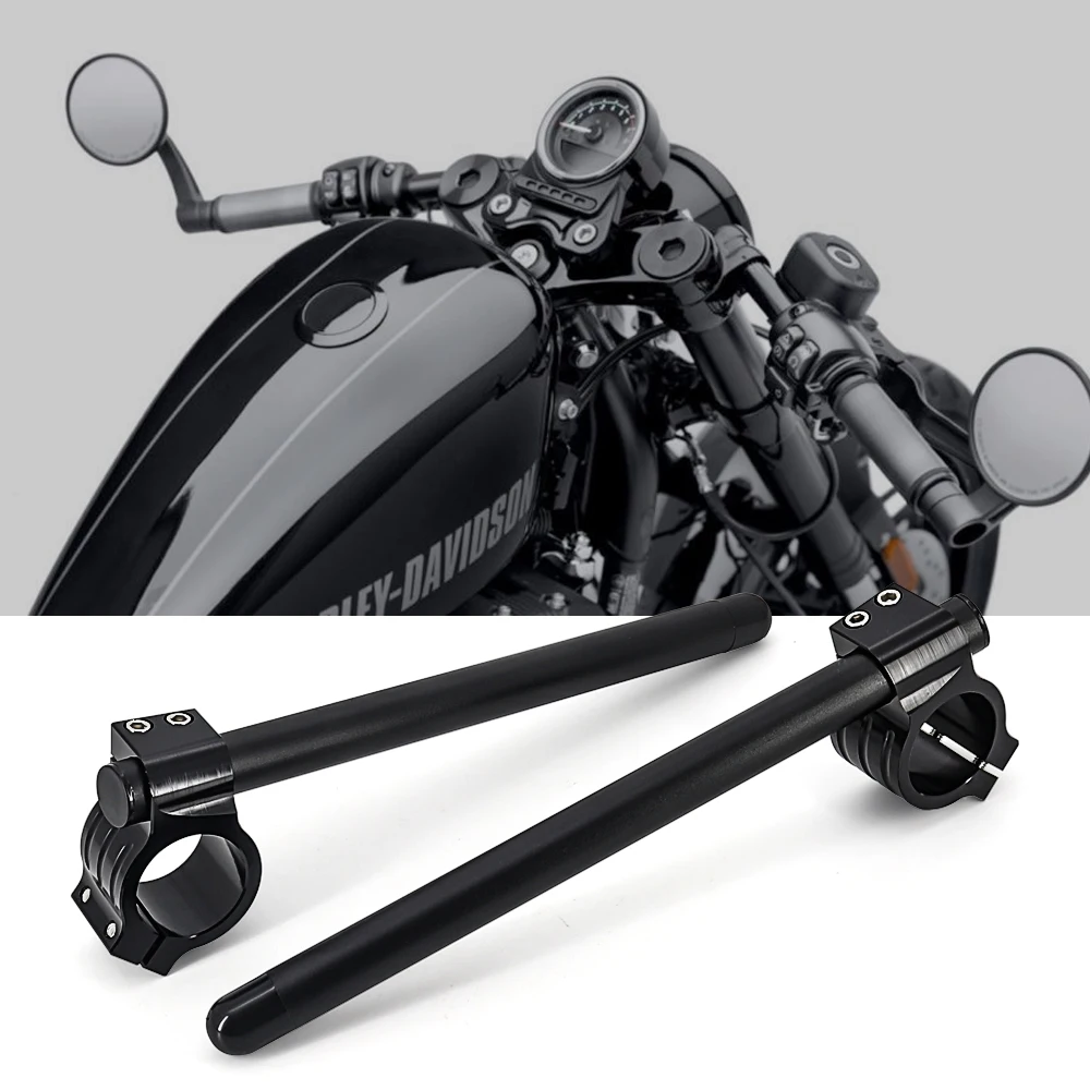 For Harley Sportster Iron 883 1200 Softail Dyna Forty-Eight Street Bob 114 Low Rider Custom Handlebar Clip On Fork Handle Bar