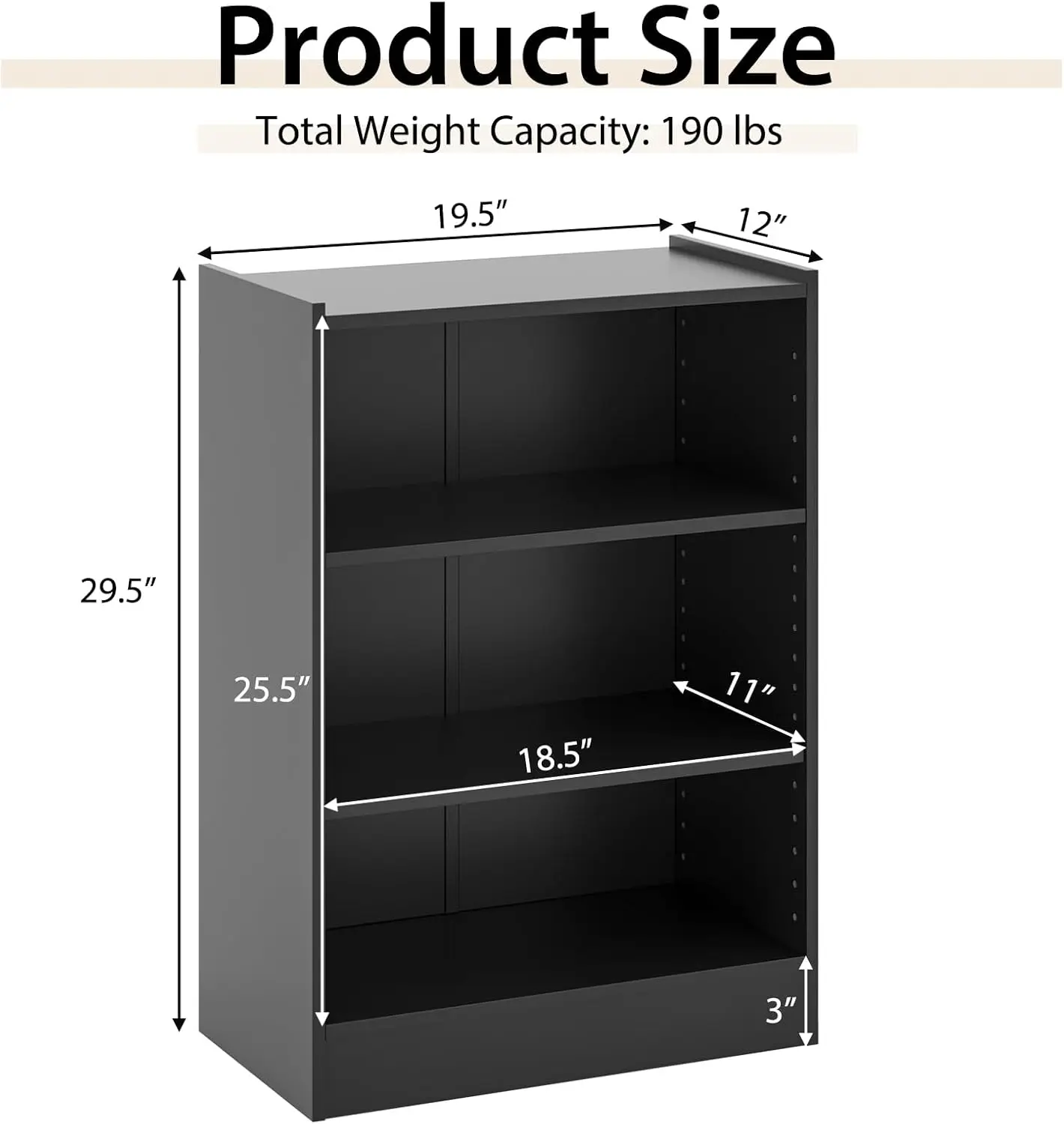 

Tangkula 3 Tier Bookcase, Floor Standing Open Bookshelf With 18-Position Adjustable Shelves, Anti-Toppling Device, Modern