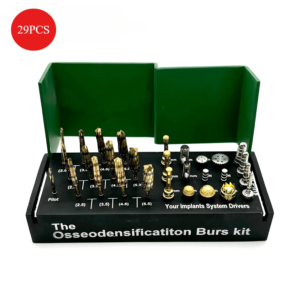 

29pcs Osseodensification Burs Kit Dental Implant Drills with Bone Saw Disk Membrane Diamond Coated Dental Bur Drills Implant Kit