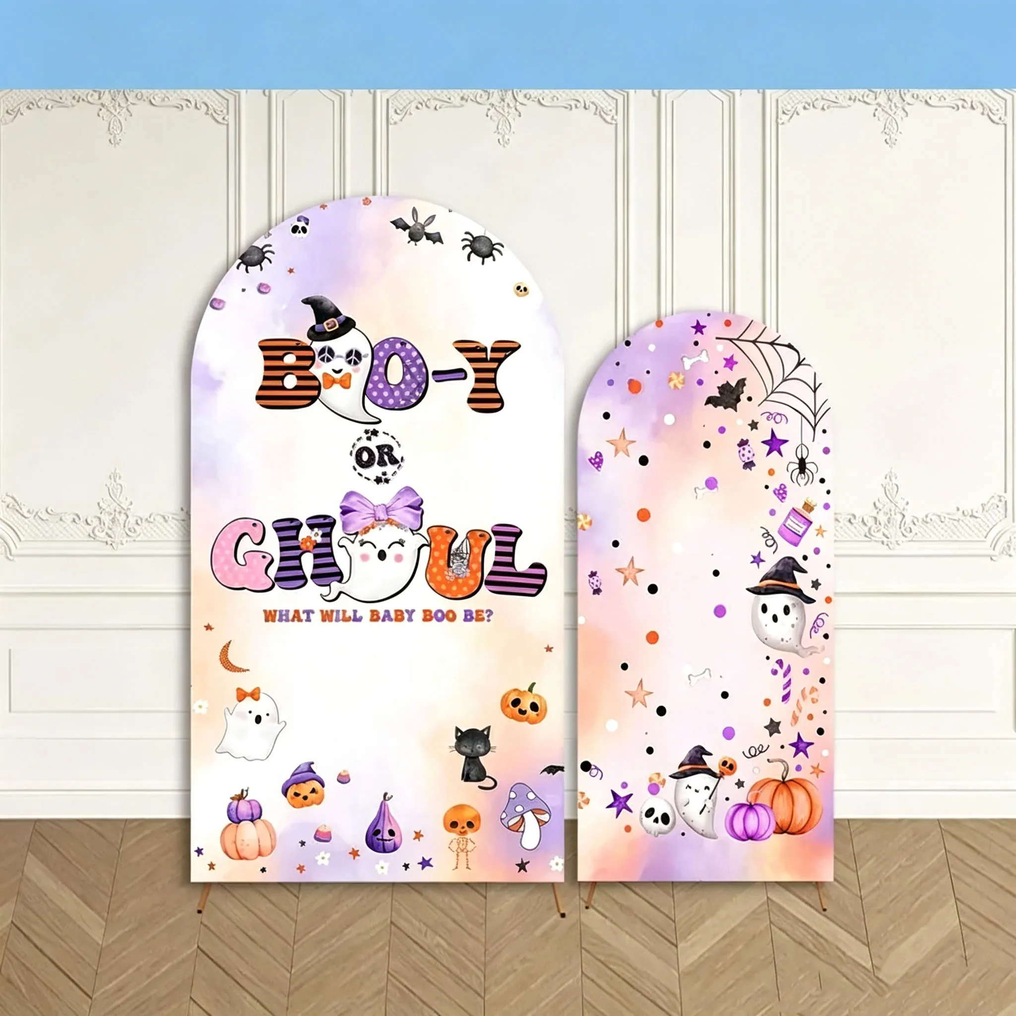 Custom Double-Sided Boo-y or Ghoul Gender Reveal Baby Shower Arch Backdrop Cover What will Baby Boo Be Halloween Party Decor