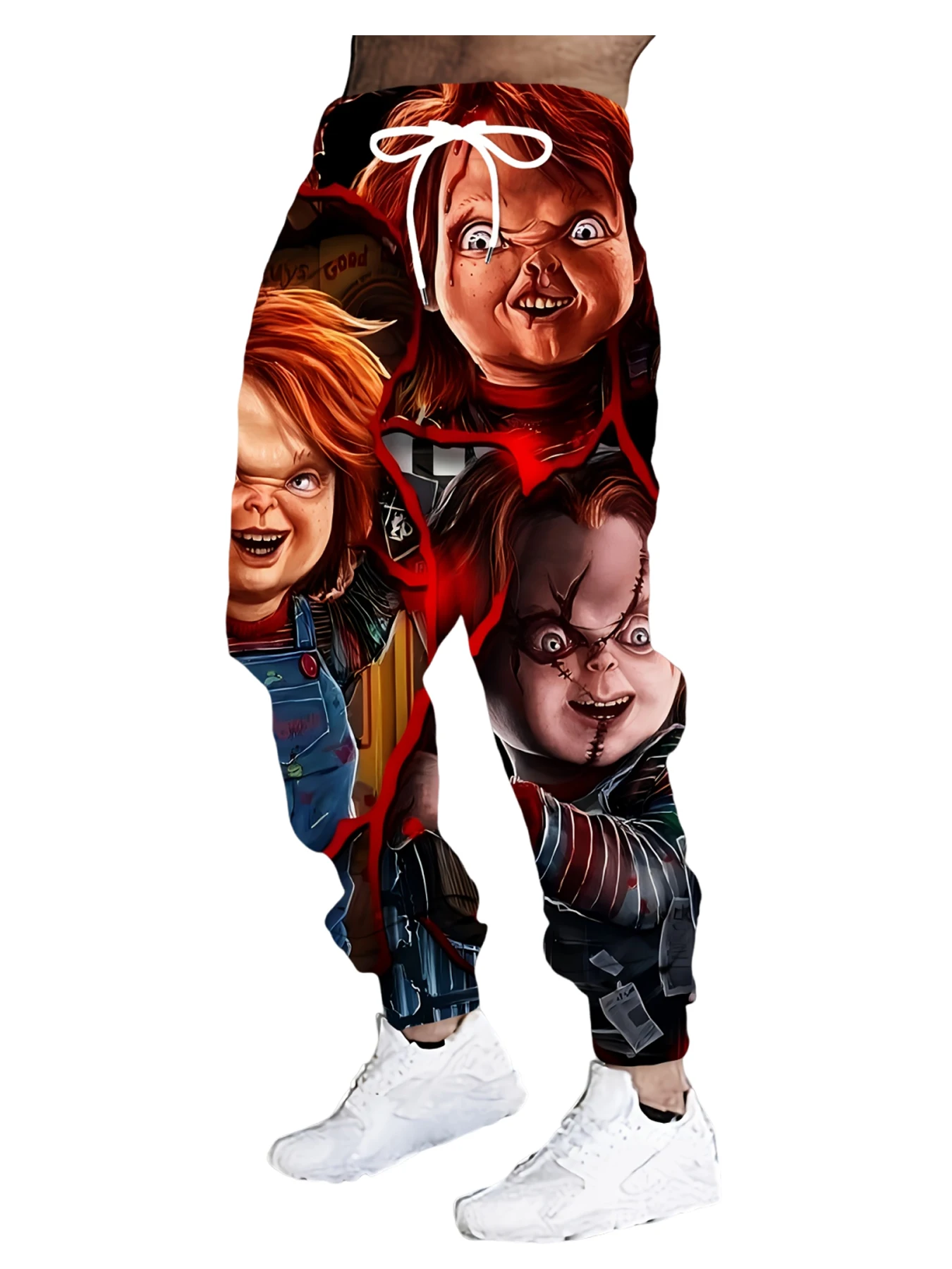 

New Men's 3D Ghost Doll Print Casual Pants Outdoor Breathable Pants Stylish Drawstring Streetwear Trousers Mens Cuffed Pants