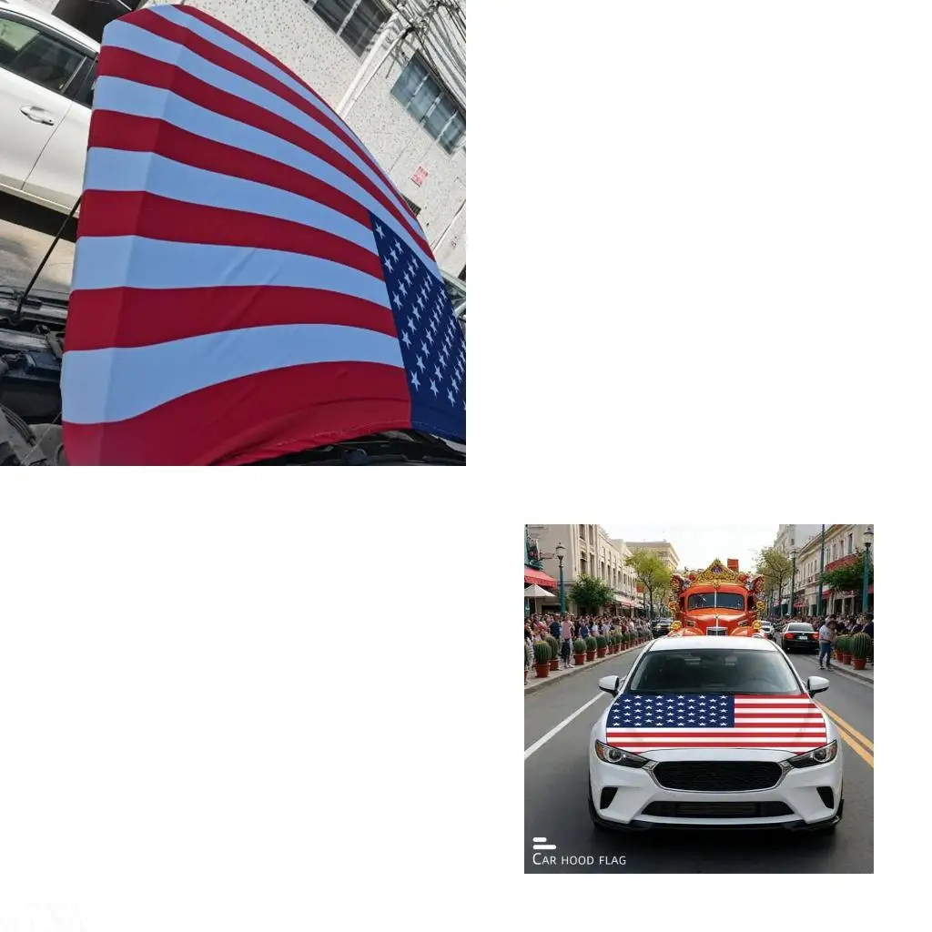 

G7NA Polyester US Flag Hood Cover With Secure Clips Automotive Hood Protector