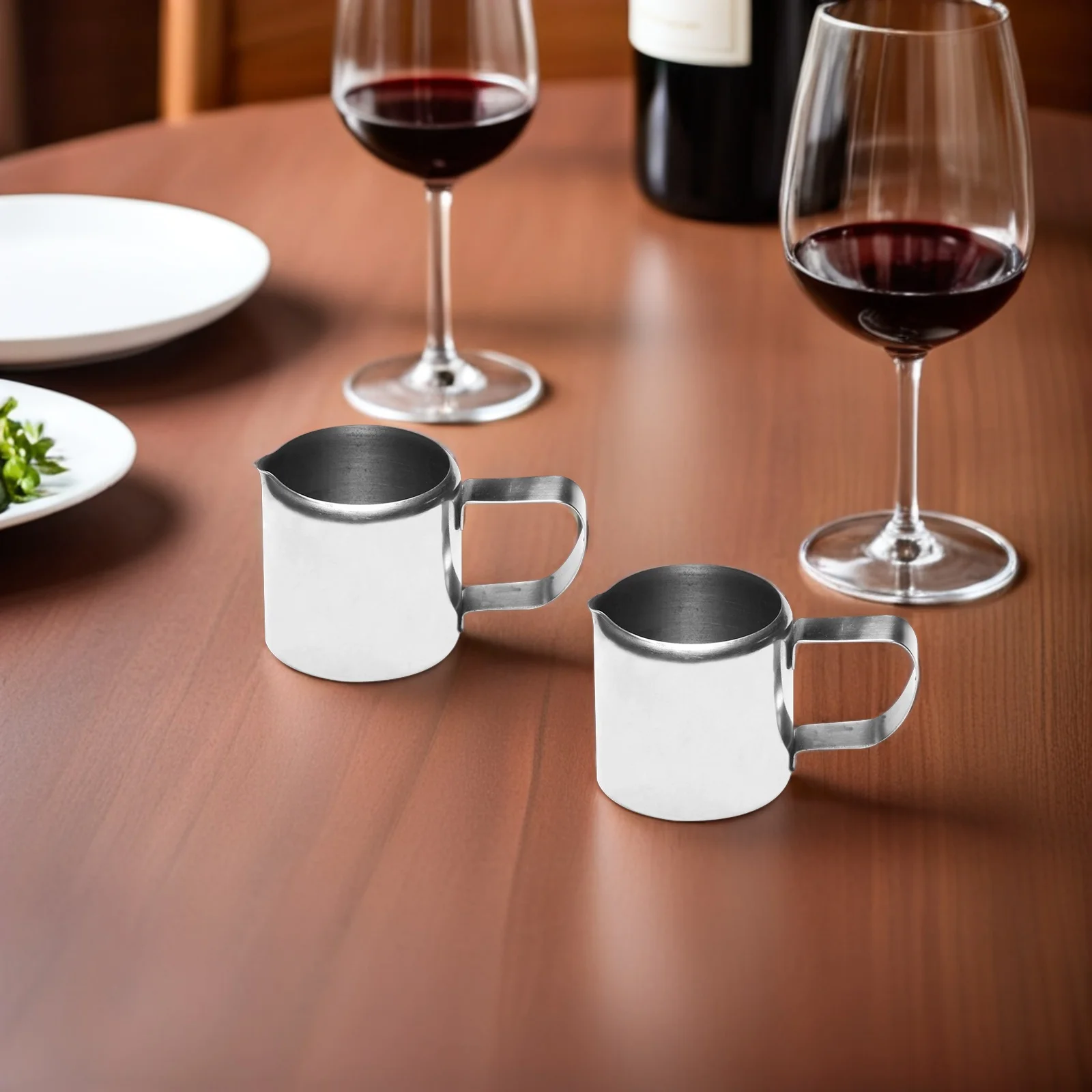 

2Pcs Stainless Steel Milk Jugs Mini Milk Cups Multi-Functional Sauce Holders for Coffee Honey Cream Condiments Espresso Supplies