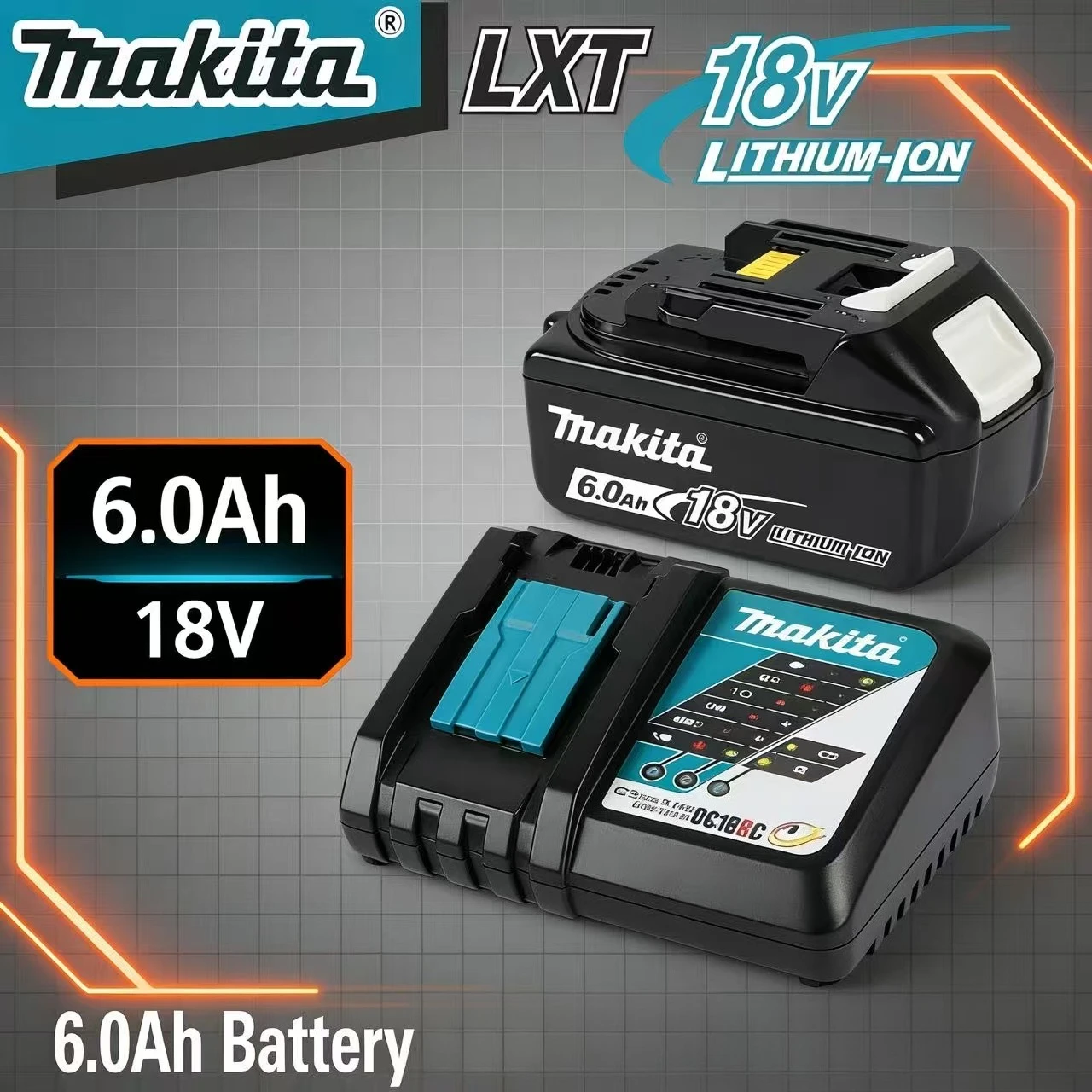 

100% Original Makita Battery,18V 6.0Ah Rechargeable Battery, Compatible Makita BL1830B L1840B L1850B L1860B Power Tool Battery