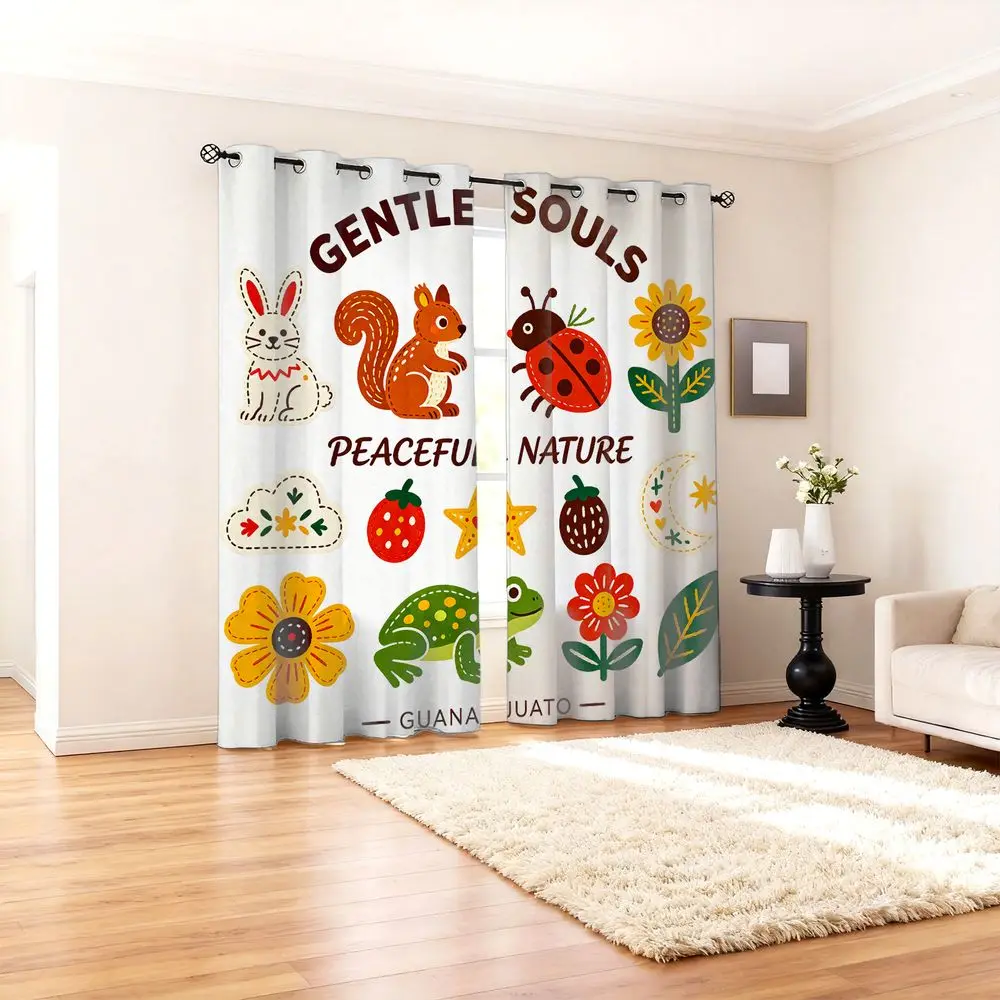 

2pcs Ladybug Sunflower Printed Curtains Digital Printing 85% Blocking for Bedroom Living Room Window Home Decor