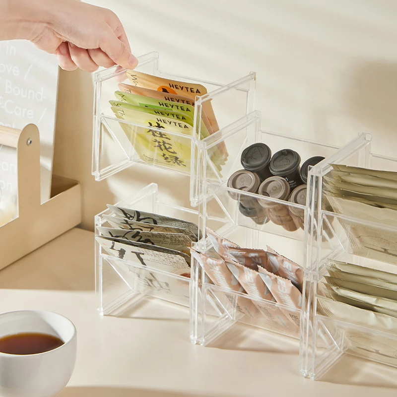 1 Pcs Stackable Tea Bags Coffee Storage Freezer Storage Box Desktop Organizer