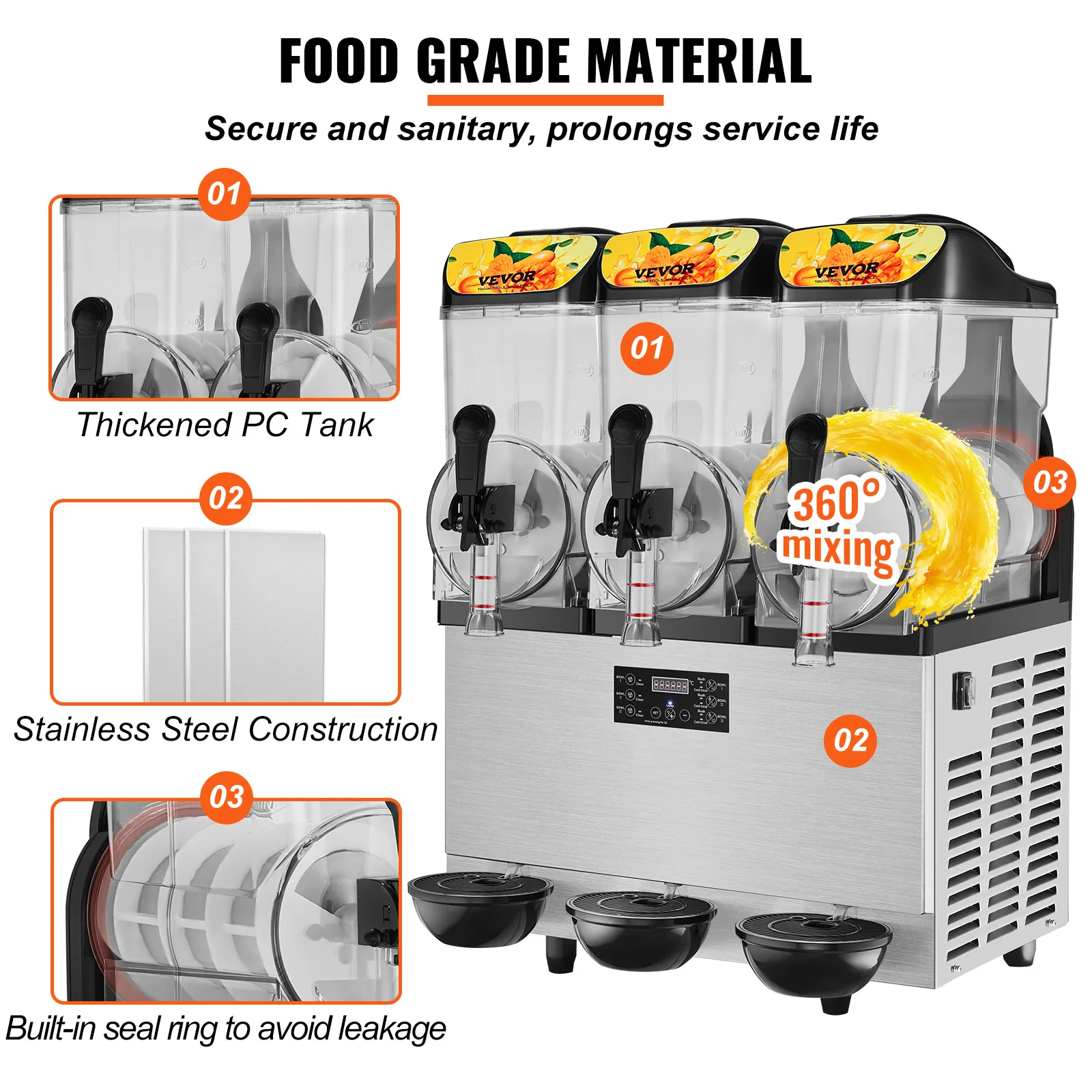 Vevor 1/2/3 Tanks Commerciële Ijs-Cool Sap Smoothie Slush Maker Bevroren Drank Koude Drank Dispenser Automaat Voor Thuis