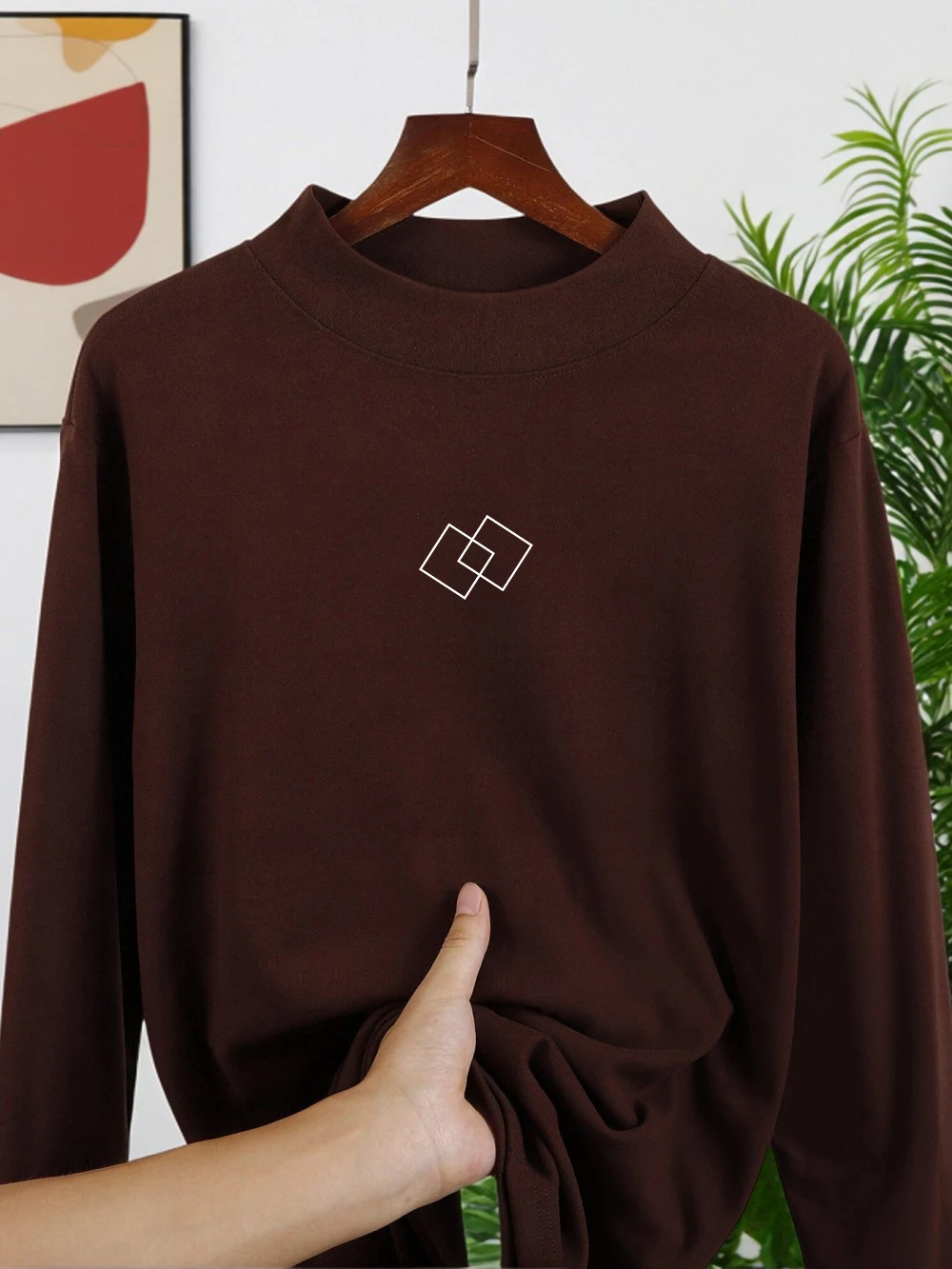 

Простые футболки с квадратным принтом, женские осенние футболки с длинными рукавами, теплая полуводолазка, облегающие топы, базовая женская одежда