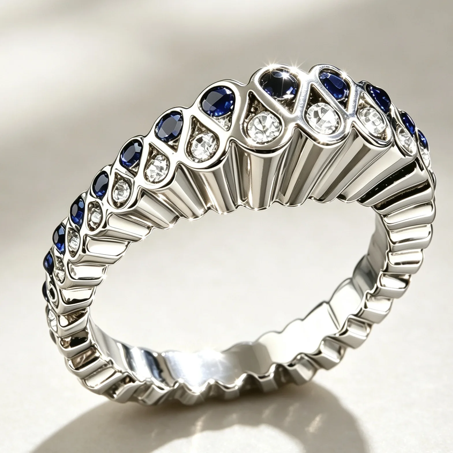 Eternity Vintage Vertical Fluted Ribbed Full Scallop Edge Ring, Hypoallergenic High Polished Comfort Fit Jewelry, Birthday Gift